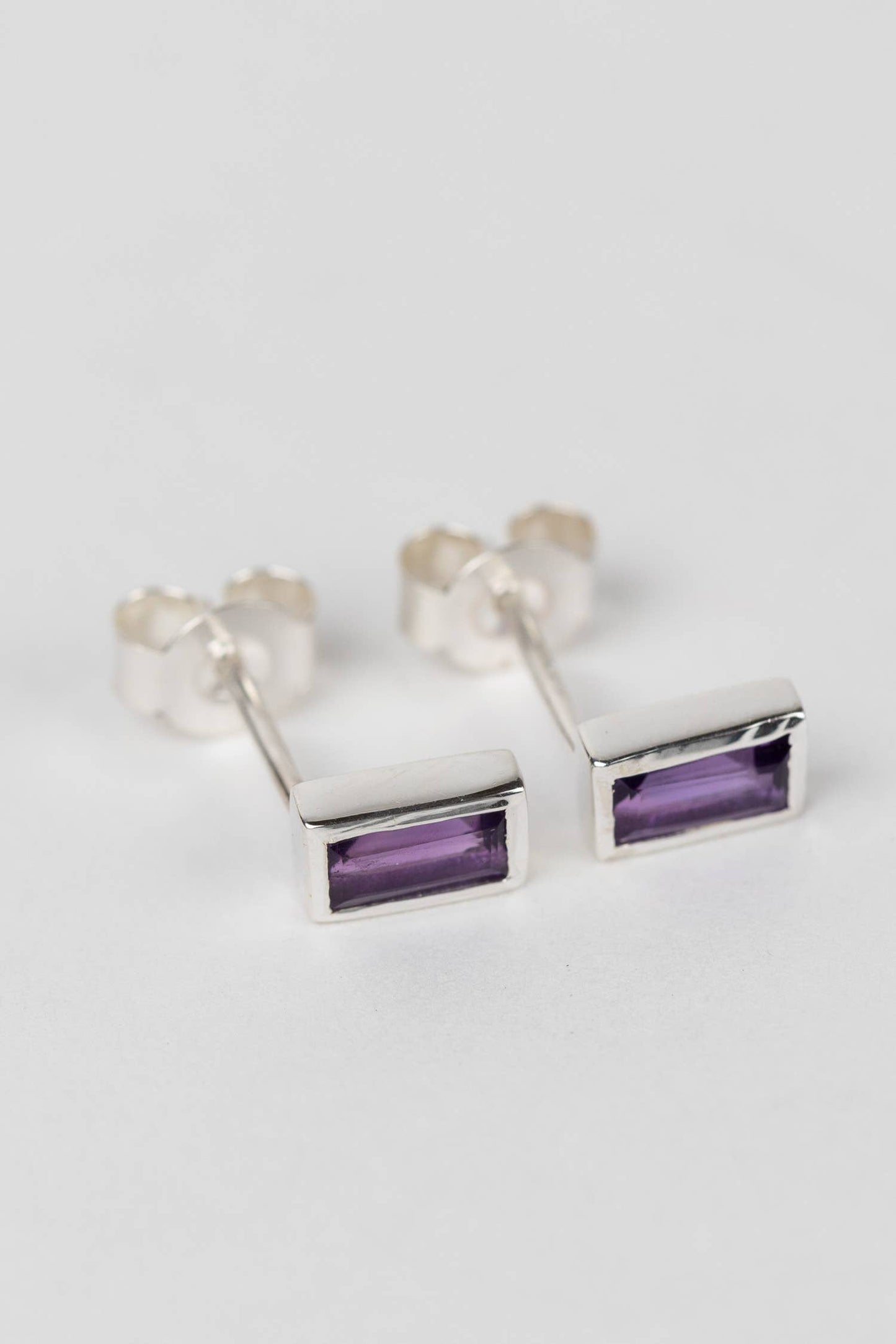 * Silver Amethyst Baguette Earrings