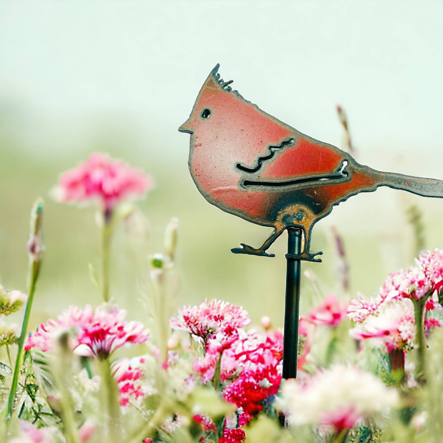 Bird Plant Stakes Cardinal Christmas Gardner recycled metal