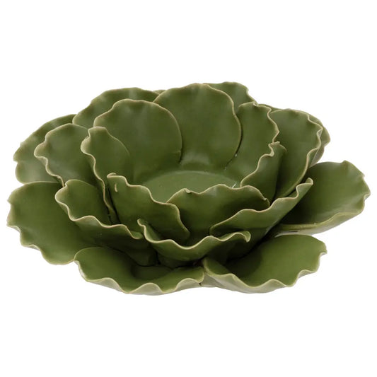 7" Dia Sage Flower Stoneware Tealight Candle Holder