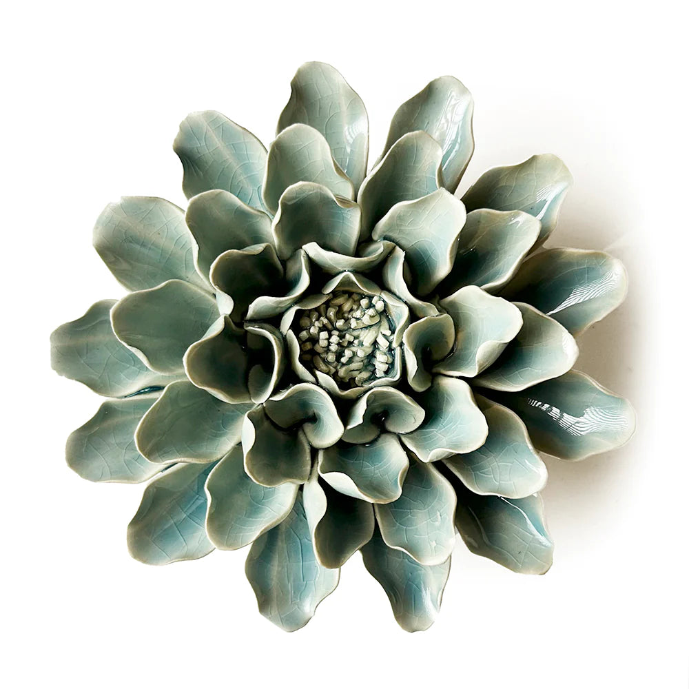 ceramic succulent wall art Teal Ceramic Flower, blue – Brevard Home and Garden