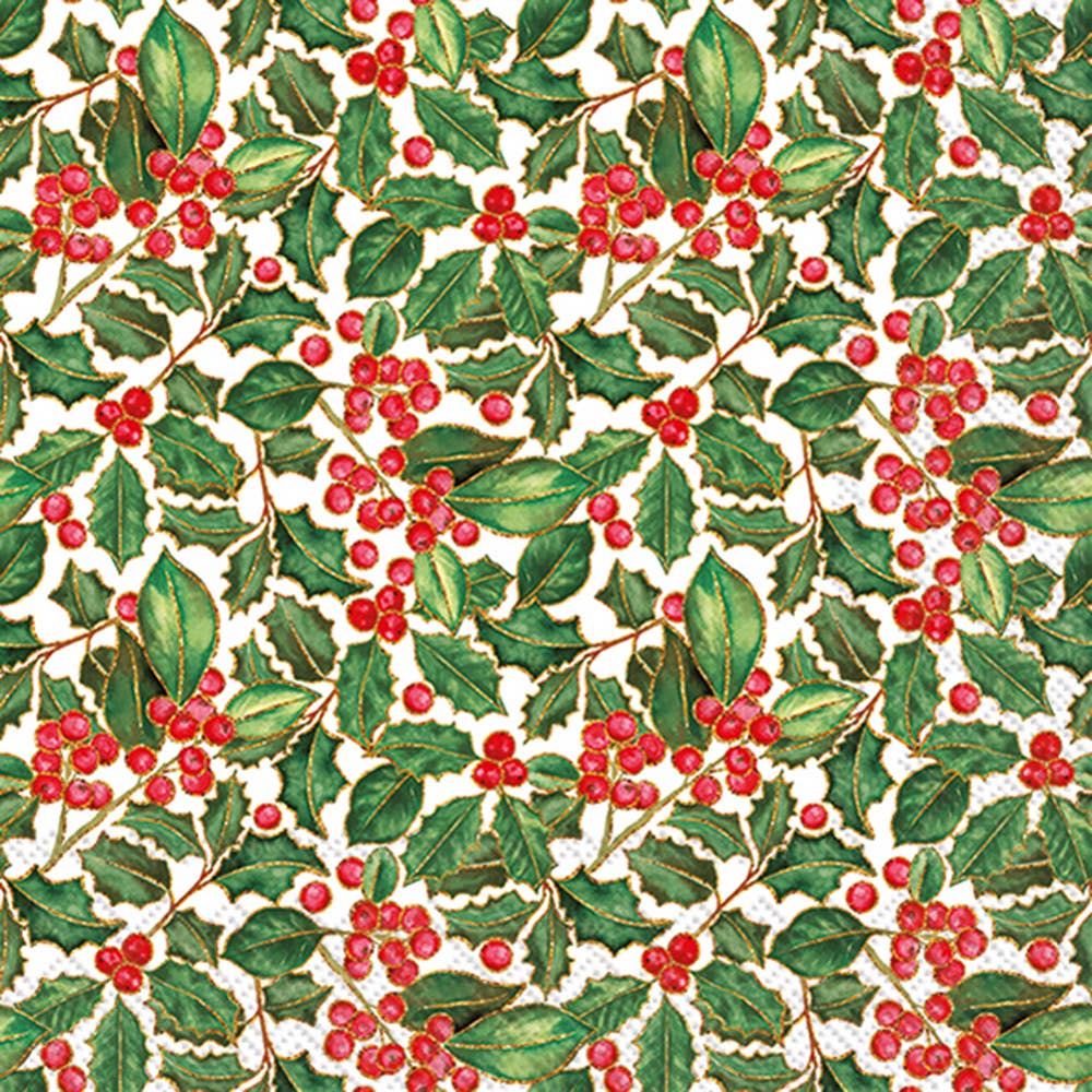 Holly Christmas Paper Cocktail Napkins Pk/20