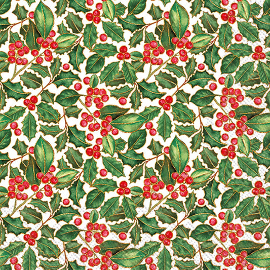 Holly Christmas Paper Cocktail Napkins Pk/20