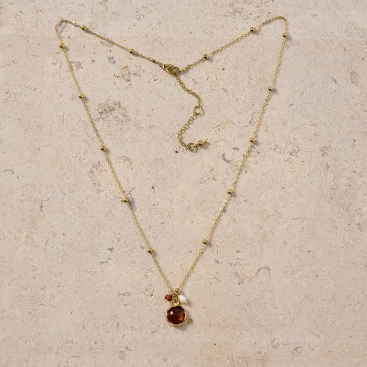 Amber Glass Bead and Pearl Nccklace