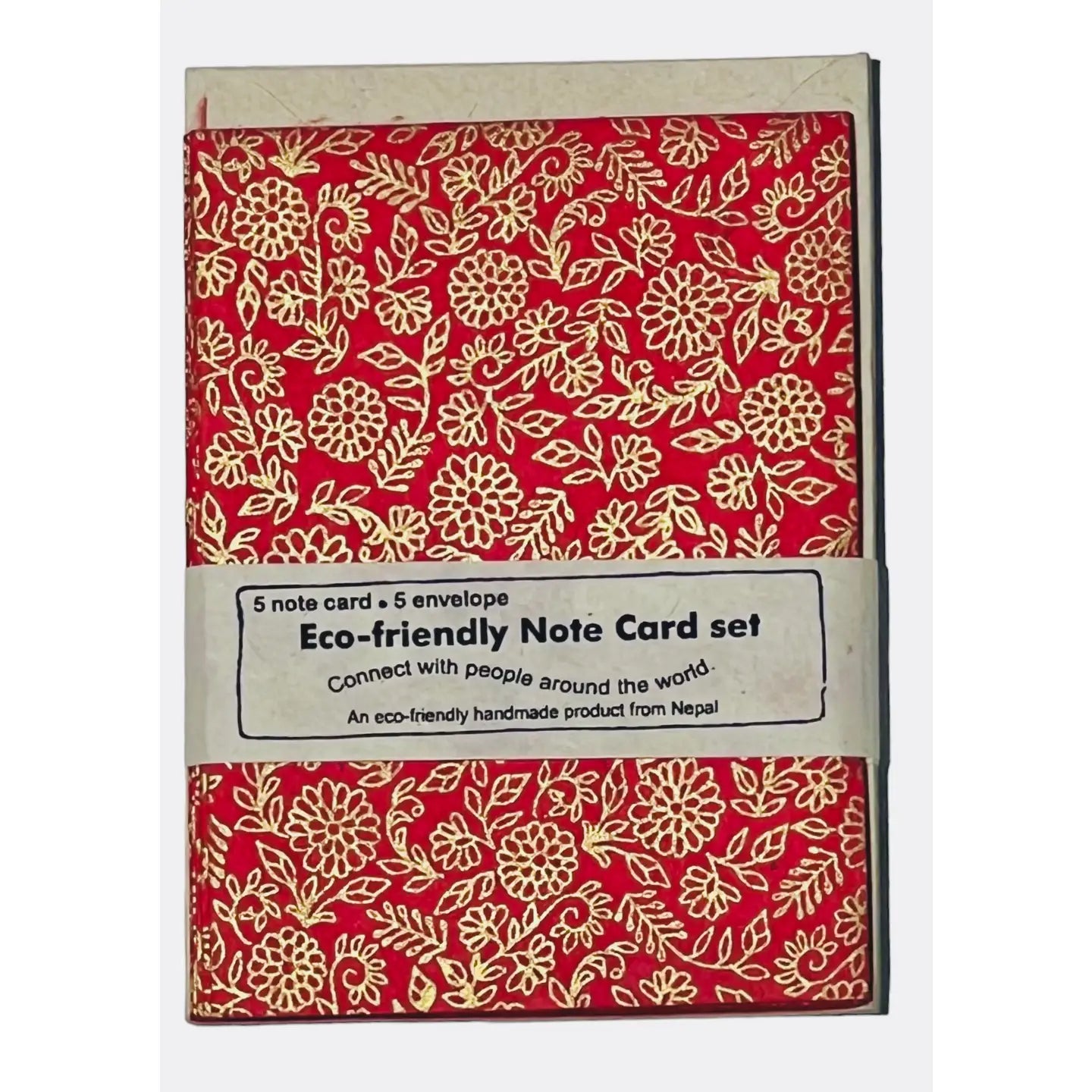 Floral/Flowers Note Card, Gold and Red