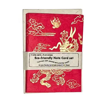 Dragon Note Card, Red and Gold