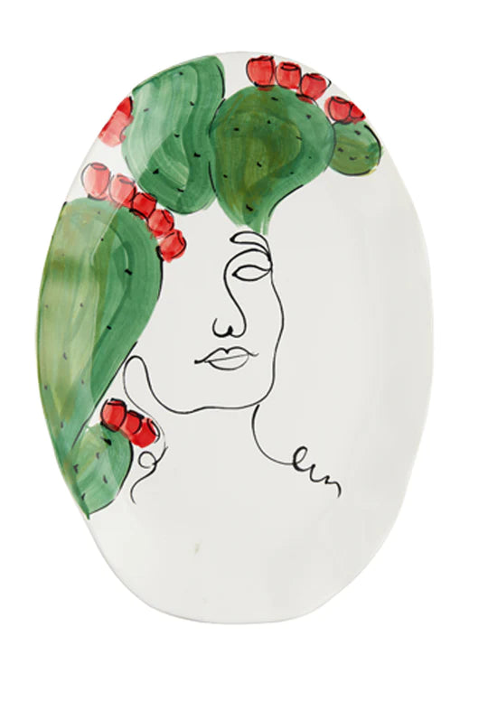 Platter, Woman with Green Cactus and Red berries