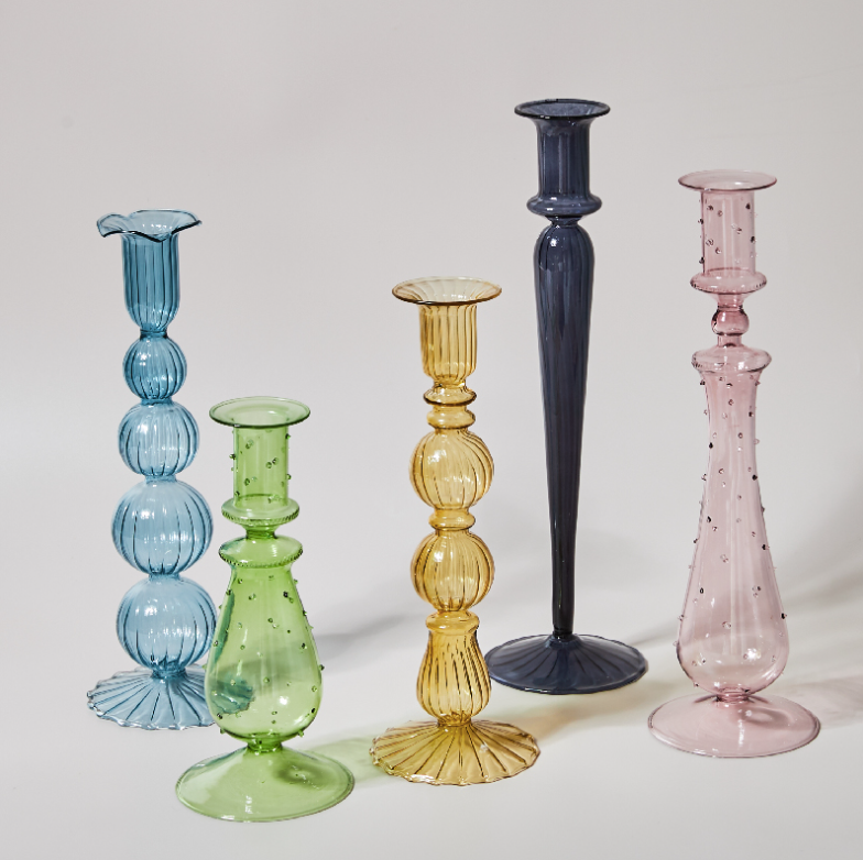 Artist Style Glass Candlestick Holder PAIR, candle stick