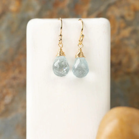 Aquamarine Herringbone Dangle Earrings