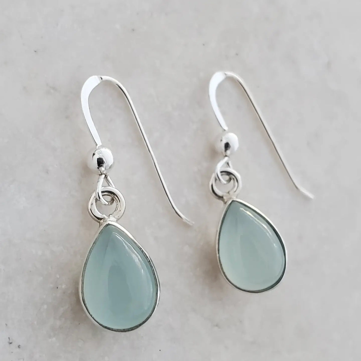 Teardrop Aqua Chalcedony Earrings