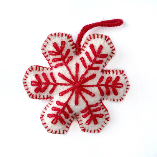 Snowflake Embroidered Wool Christmas Ornament, Solid Color