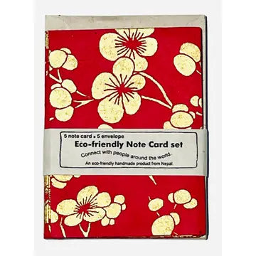 Note Card Cherry Blossom, Gold and Red