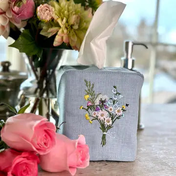 Flower Linen Tissue Box Cover