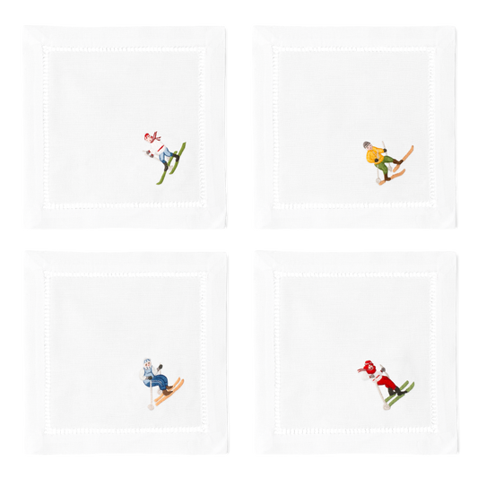 Skiers Cocktail Napkins | Mixed Set of 4