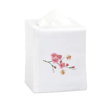 Flowers and Bees Tissue Box Cover, linen