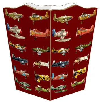 Airplanes on Red Wastepaper basket