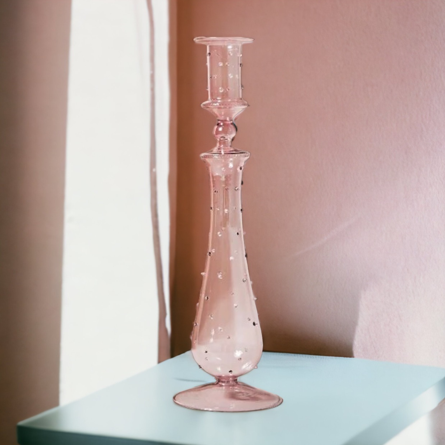 Artist Style Glass Candlestick Holder PAIR, candle stick