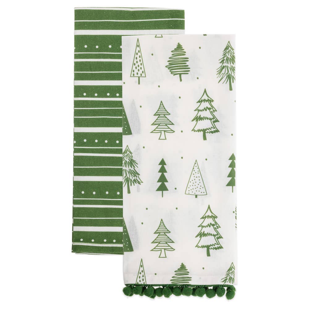 Green Trees & Stripes Tea Towels