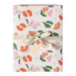 Wrapping Paper, Orange, pink , White Flowers with Yellow Centers