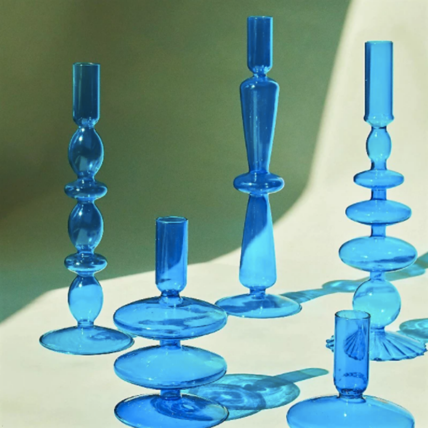 Light Blue Glass Candlestick Holder