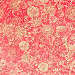 Gold Floral on Red Paper