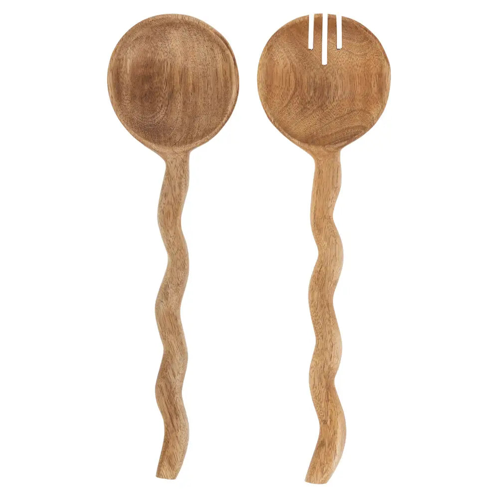 Wave Wood Salad Servers
