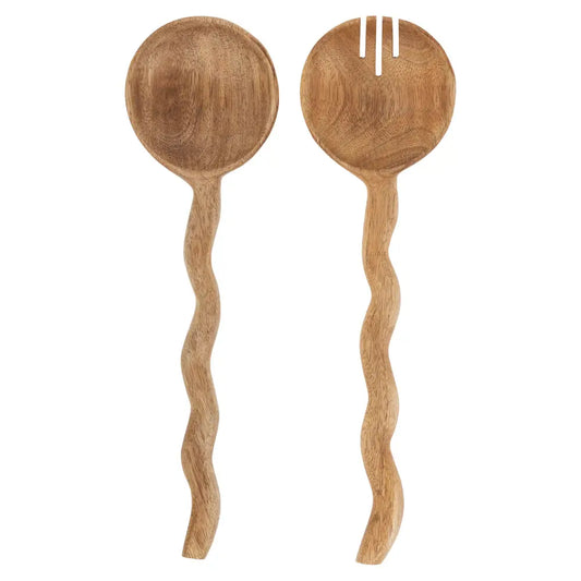 Wave Wood Salad Servers