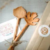 Wooden Leaf Shaped Salad Servers, tongs