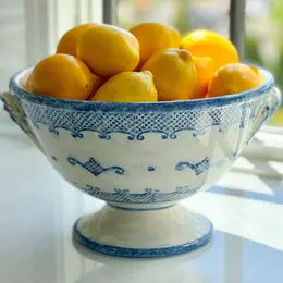Burano Footed Bowl, pedestal, blue, white
