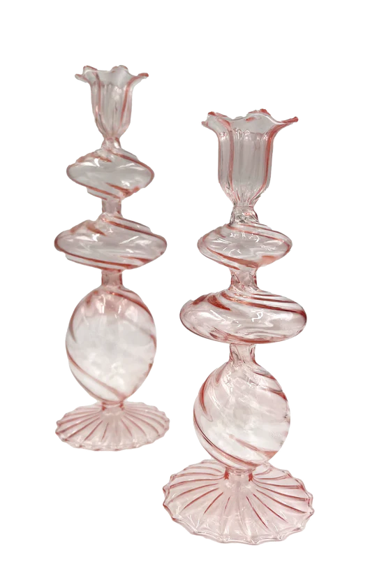 Pink Glass Candlesticks