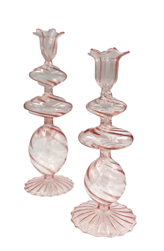 Pink Glass Candlesticks