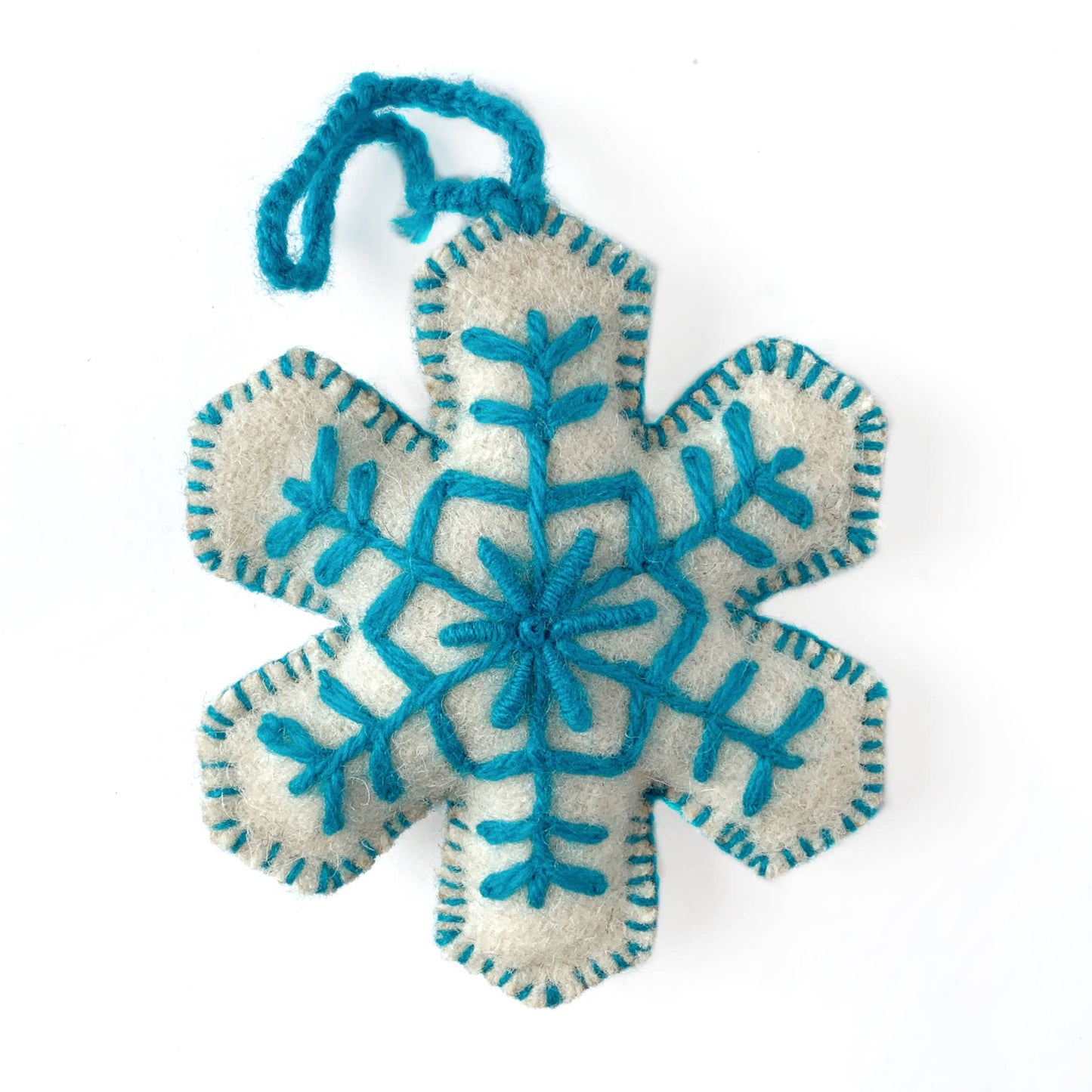 Snowflake Embroidered Wool Christmas Ornament, Solid Color