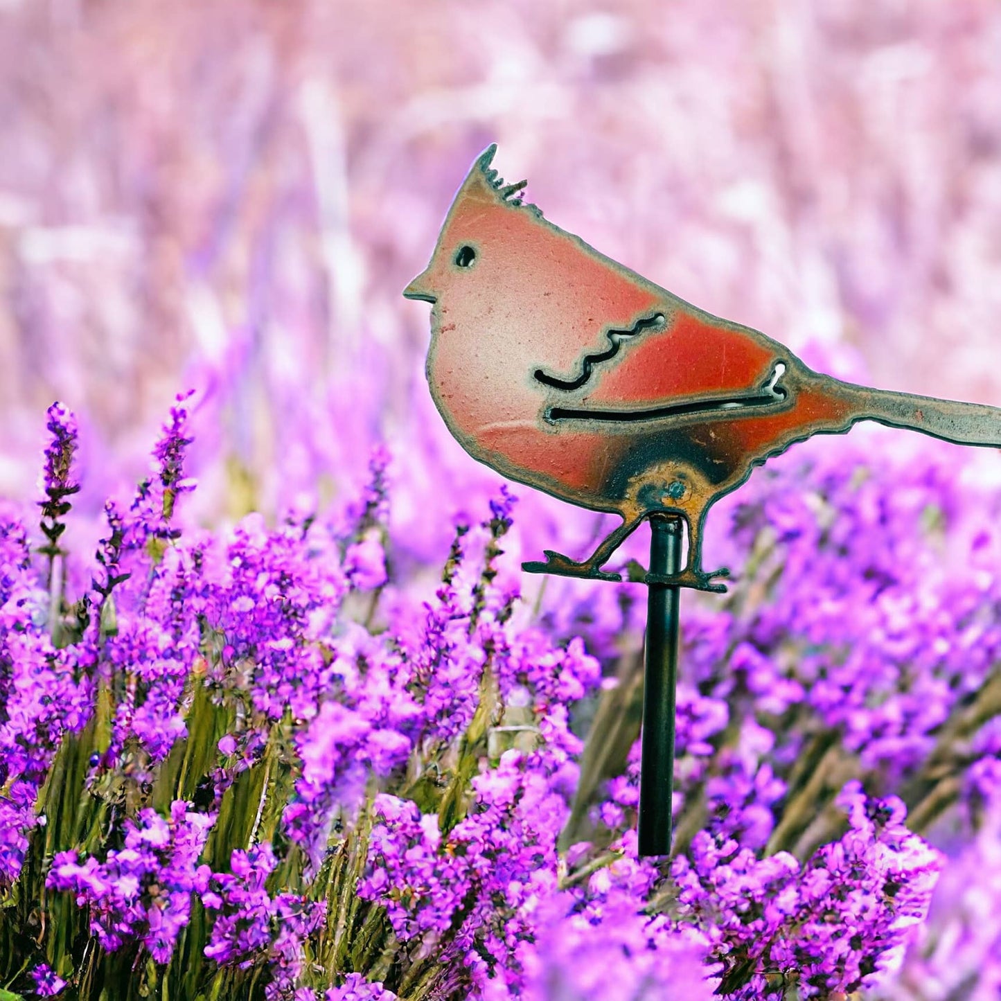 Bird Plant Stakes Cardinal Christmas Gardner recycled metal