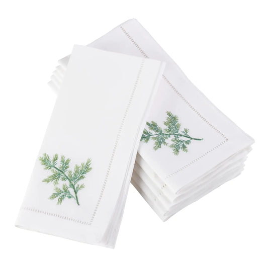 Embroidered Fir on White Napkin