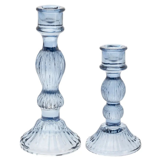 Navy Glass Candlesticks - pair