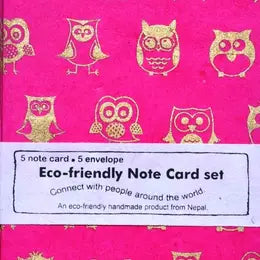 Owls on Pink Note Cards