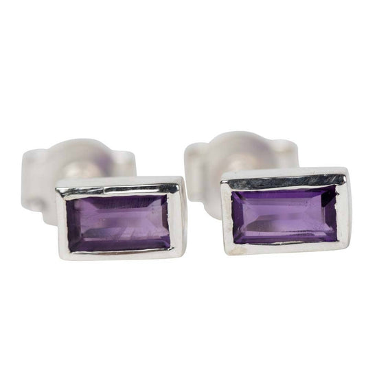 * Silver Amethyst Baguette Earrings