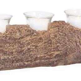 Log with Votive Candles