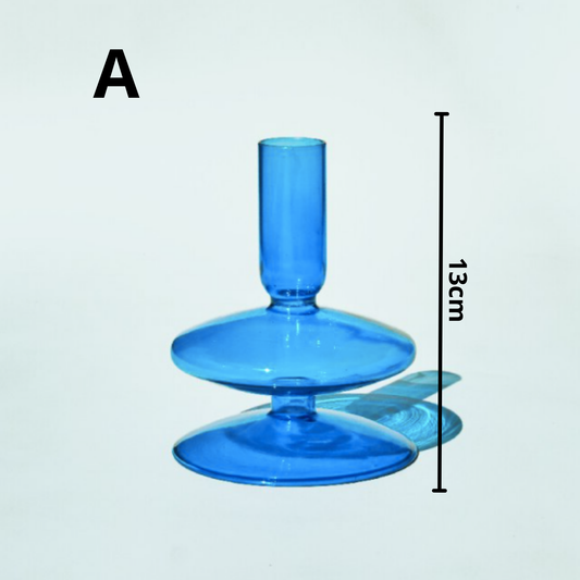 Light Blue Glass Candlestick Holder