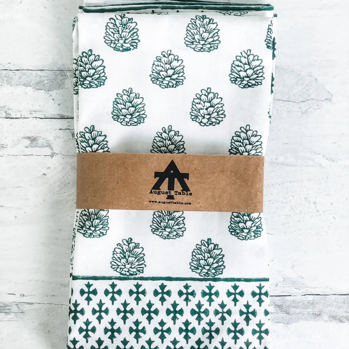 Pine Cone Green and White Table Cloth