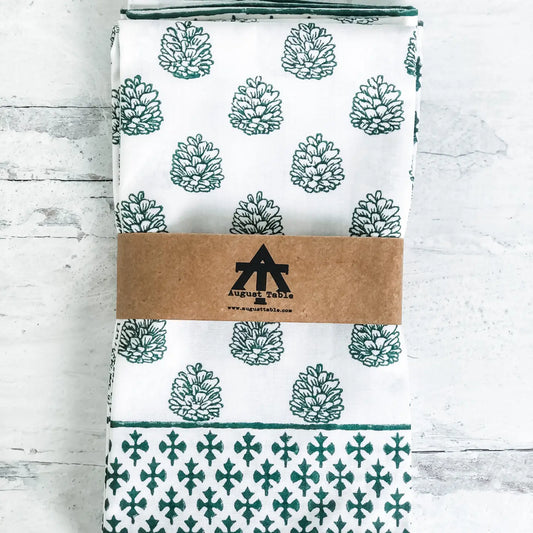Pine Cone Green and White Table Cloth