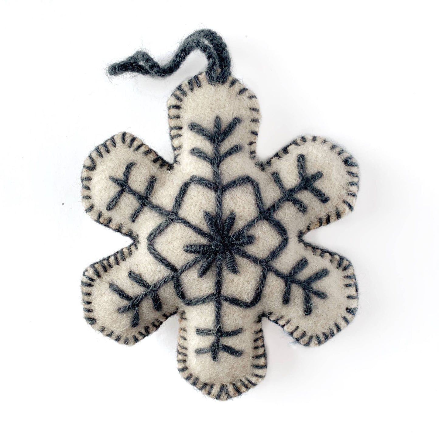 Snowflake Embroidered Wool Christmas Ornament, Solid Color