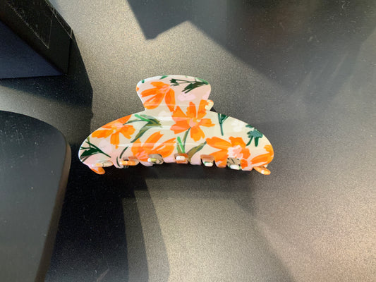 Orange Flower Hair Claw, clip
