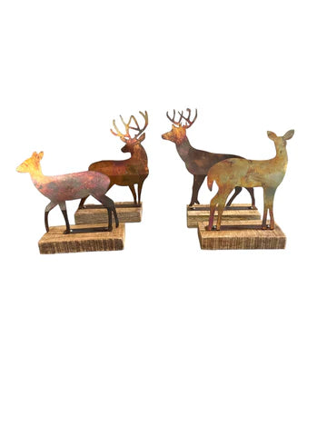 Burnt Copper Deer on Wood Base, reindeer