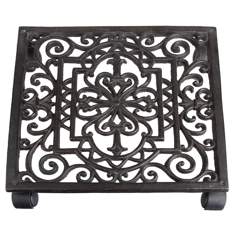 Square Cast Iron Plant Trolley, wheeled mover
