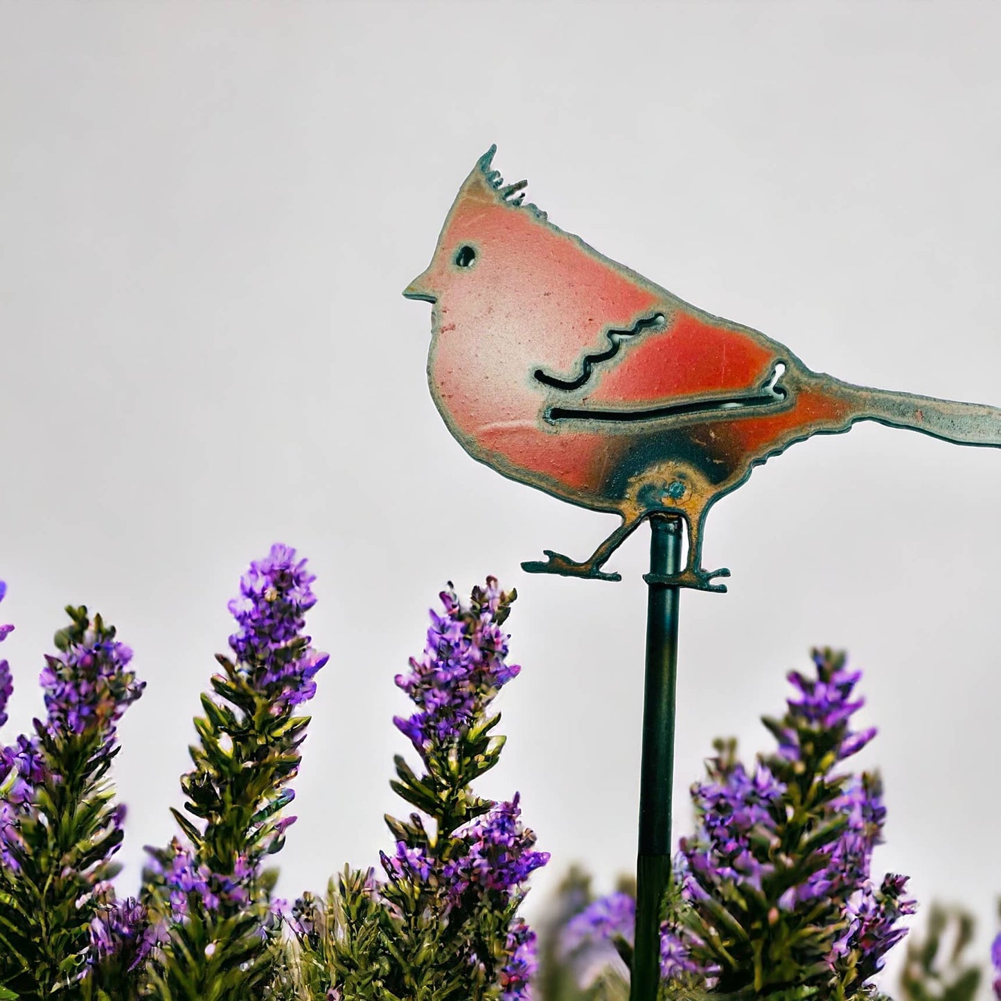 Bird Plant Stakes Cardinal Christmas Gardner recycled metal