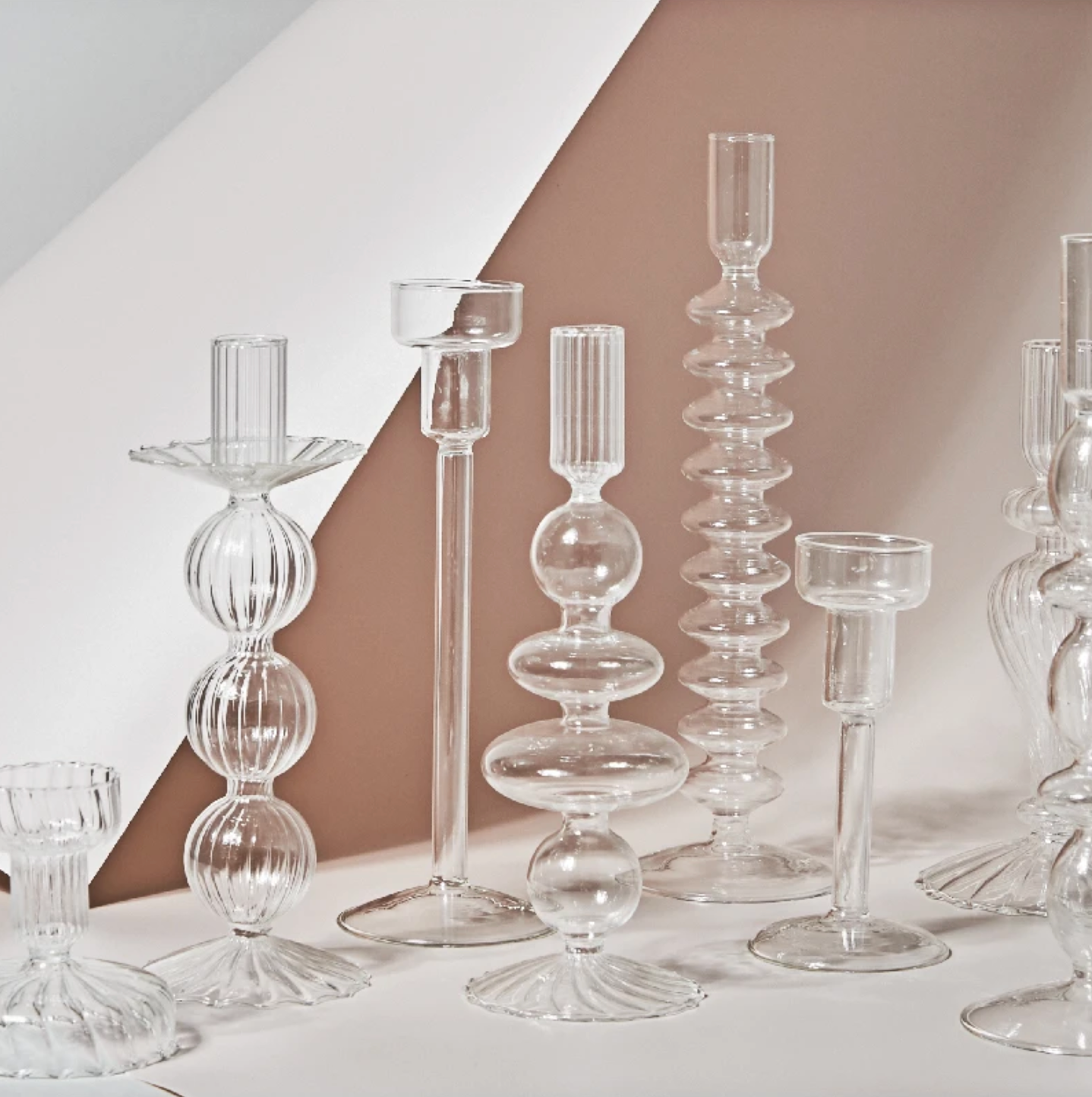 Modern Clear Glass Candle Holder PAIR, candlestick, candle stick