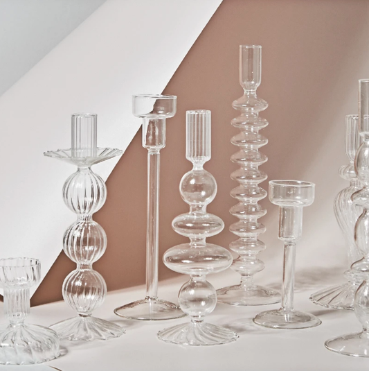 Modern Clear Glass Candle Holder PAIR, candlestick, candle stick