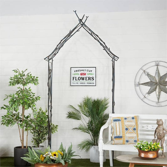 Metal Bird & Twig Garden Arch, arbor - 42" x 103" - GET 4 PINS IN RED BAG FROM LOWER RIGHT DRAWER OF DESK!!!