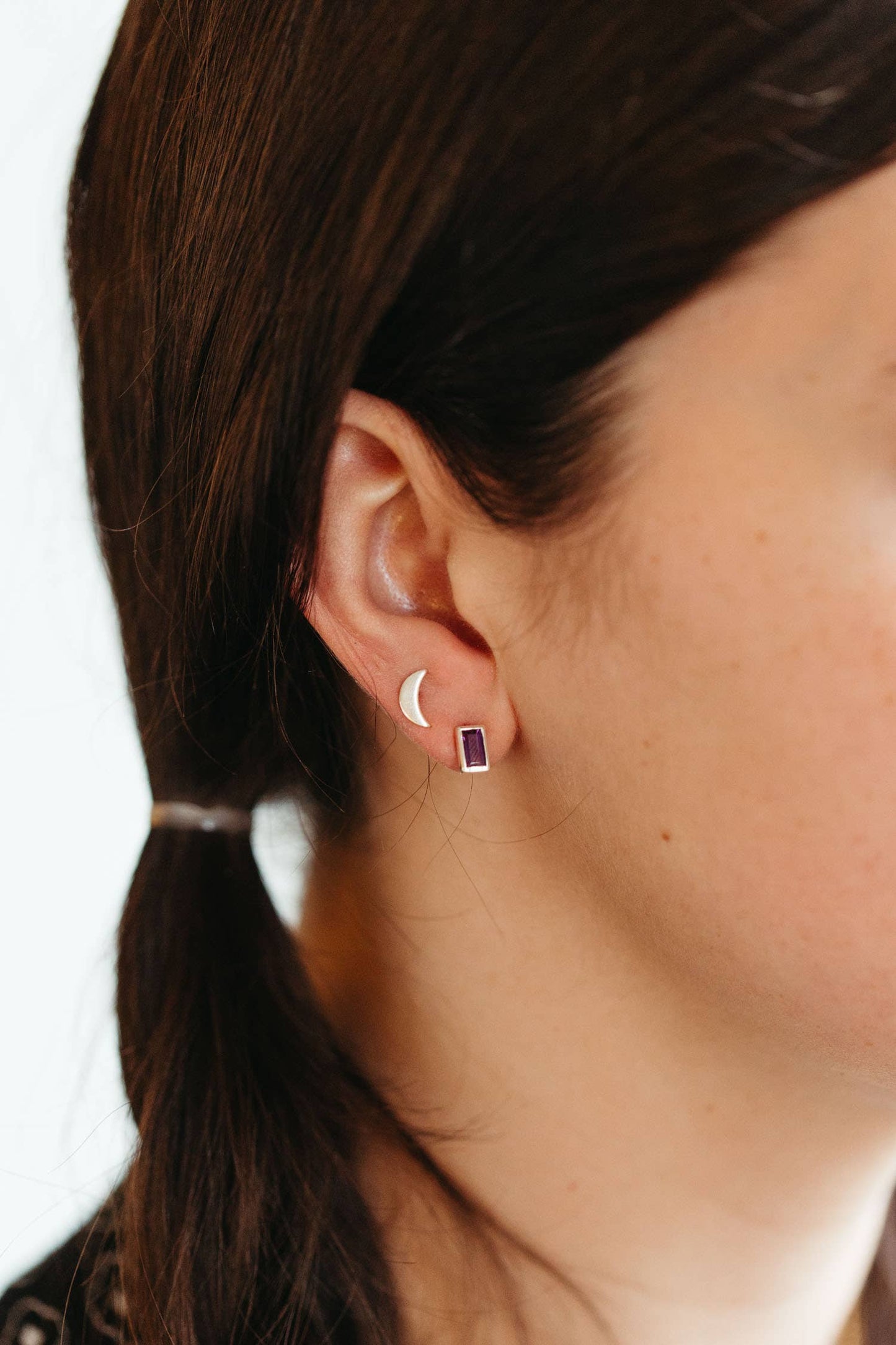 * Silver Amethyst Baguette Earrings