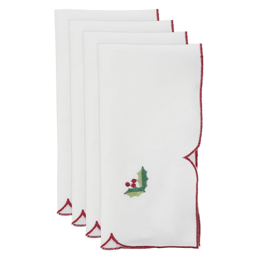 Holly Napkins, Embroidered